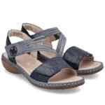 Womens leather sandals with velcro, navy blue, Rieker 65964-12 - Image 3