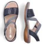 Womens leather sandals with velcro, navy blue, Rieker 65964-12 - Image 4