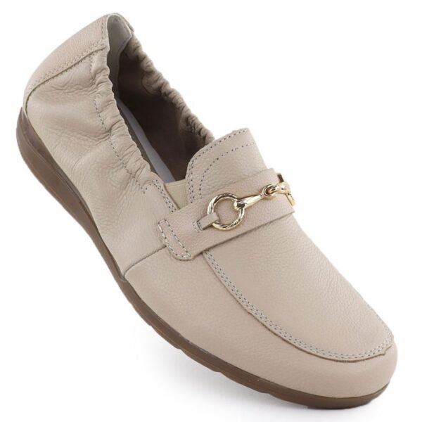Womens leather shoes, comfortable beige moccasins, Rieker L9354-60