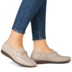 Womens leather shoes, comfortable beige moccasins, Rieker L9354-60 - Image 6