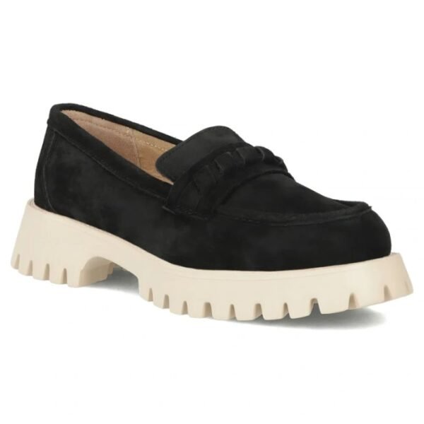 Womens leather suede loafers, black Filippo DP7554
