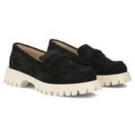 Womens leather suede loafers, black Filippo DP7554 - Image 4