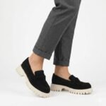 Womens leather suede loafers, black Filippo DP7554 - Image 6