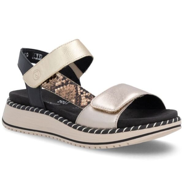 Womens metallic gold leather platform sandals Remonte by Rieker D3J50-90