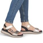 Womens metallic gold leather platform sandals Remonte by Rieker D3J50-90 - Image 6