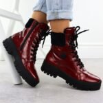 Womens red patent leather platform ankle boots Rieker Y0220-33 - Image 5