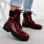 Womens red patent leather platform ankle boots Rieker Y0220-33 - Image 6