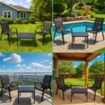 Classic Black Forest textile garden furniture set, two chairs + black table - Image 4