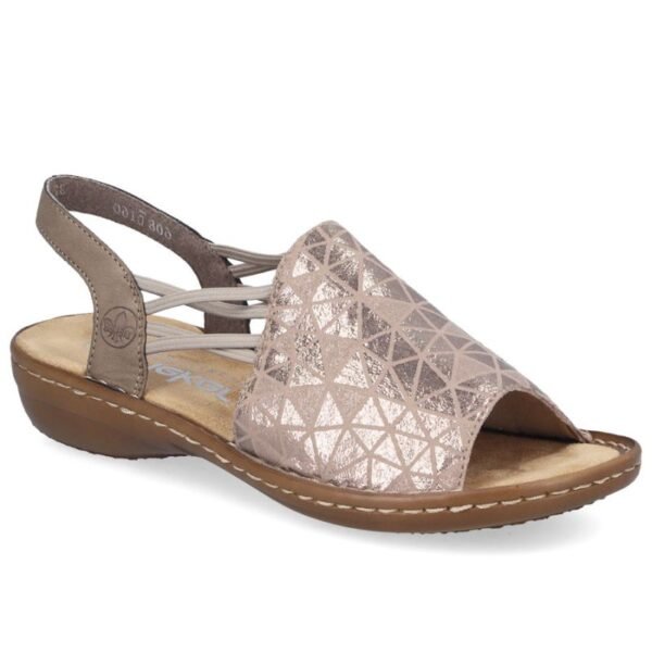 Comfortable womens slip-on sandals in beige Rieker 608D1-60