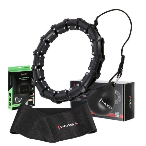 Hula Hop Set HHW11 BLACK with studs and weight + BR163 BLACK PLUS SIZE HMS belt