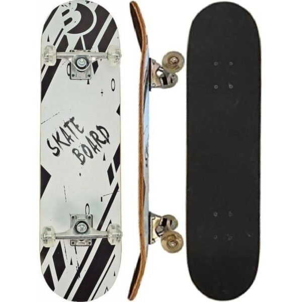KID BLACK WHITE WOODEN SKATEBOARD BEST SPORTING