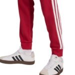 Mens adidas Essential 3-Stripes French Terry Burgundy Pants KR2702 - Image 5