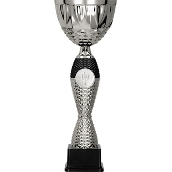 Silver and black metal cup
