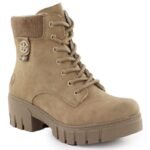 Womens beige ankle boots on a block heel Rieker 74532-60