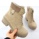 Womens beige ankle boots on a block heel Rieker 74532-60 - Image 2