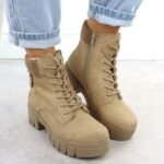 Womens beige ankle boots on a block heel Rieker 74532-60 - Image 3