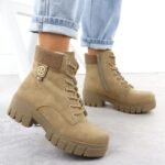 Womens beige ankle boots on a block heel Rieker 74532-60 - Image 4