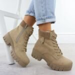 Womens beige ankle boots on a block heel Rieker 74532-60 - Image 5