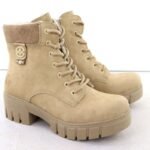 Womens beige ankle boots on a block heel Rieker 74532-60 - Image 7