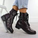 Womens burgundy ankle boots with buckle Rieker 75431-35 - Image 3