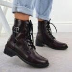Womens burgundy ankle boots with buckle Rieker 75431-35 - Image 4