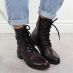 Womens burgundy ankle boots with buckle Rieker 75431-35 - Image 5