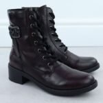 Womens burgundy ankle boots with buckle Rieker 75431-35 - Image 6