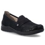 Womens comfortable black moccasin shoes Rieker 48968-00