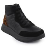 Womens leather ankle boots on a black platform Rieker Remonte D2V70-03