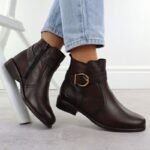 Womens leather ankle boots with buckle brown Remonte Rieker D0F81-25 - Image 3