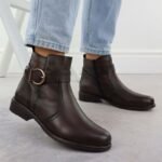 Womens leather ankle boots with buckle brown Remonte Rieker D0F81-25 - Image 4