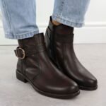 Womens leather ankle boots with buckle brown Remonte Rieker D0F81-25 - Image 5