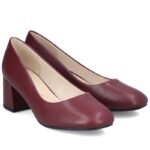 Womens leather high-heeled pumps in burgundy Rieker 44750-35 - Image 4