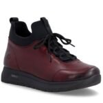 Womens leather insulated ankle boots, burgundy Remonte Rieker D2V06-35