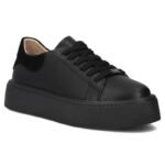 Womens leather platform sneakers, black, Filippo DP6119