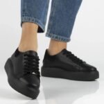 Womens leather platform sneakers, black, Filippo DP6119 - Image 8