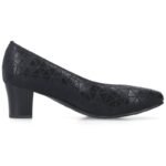 Womens leather pumps with a low heel, black Rieker 44650-05 - Image 2