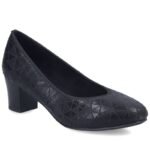 Womens leather pumps with a low heel, black Rieker 44650-05