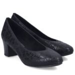 Womens leather pumps with a low heel, black Rieker 44650-05 - Image 4
