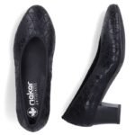 Womens leather pumps with a low heel, black Rieker 44650-05 - Image 5