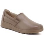 Womens leather slip-on wedge shoes, beige, Potocki JE19505 - Image 2