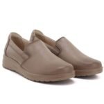 Womens leather slip-on wedge shoes, beige, Potocki JE19505 - Image 5