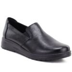 Womens leather slip-on wedge shoes, black, Potocki JE19505