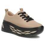 Womens leather sneakers on a taupe platform Filippo DP8006