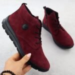 Womens leather suede ankle boots in burgundy Rieker Z0022-35 - Image 2