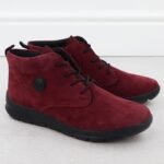 Womens leather suede ankle boots in burgundy Rieker Z0022-35 - Image 3