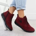 Womens leather suede ankle boots in burgundy Rieker Z0022-35 - Image 5