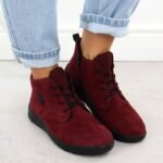 Womens leather suede ankle boots in burgundy Rieker Z0022-35 - Image 6