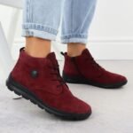 Womens leather suede ankle boots in burgundy Rieker Z0022-35 - Image 7