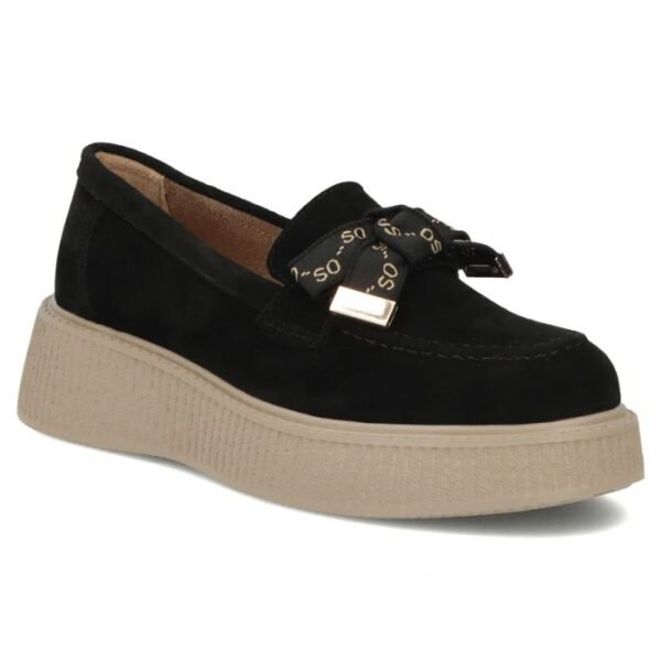 Womens leather suede platform shoes, black Filippo DP8293